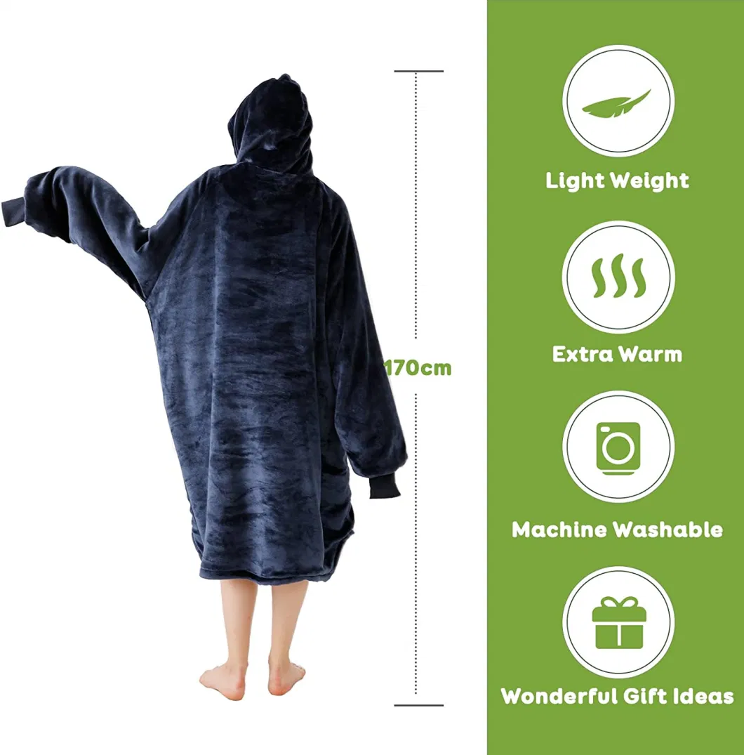 OEM Good Quality Oversize Design Wearable Poleron Sweatshirt Winter Sherpa Lazy Hoodie Blanket for Adults